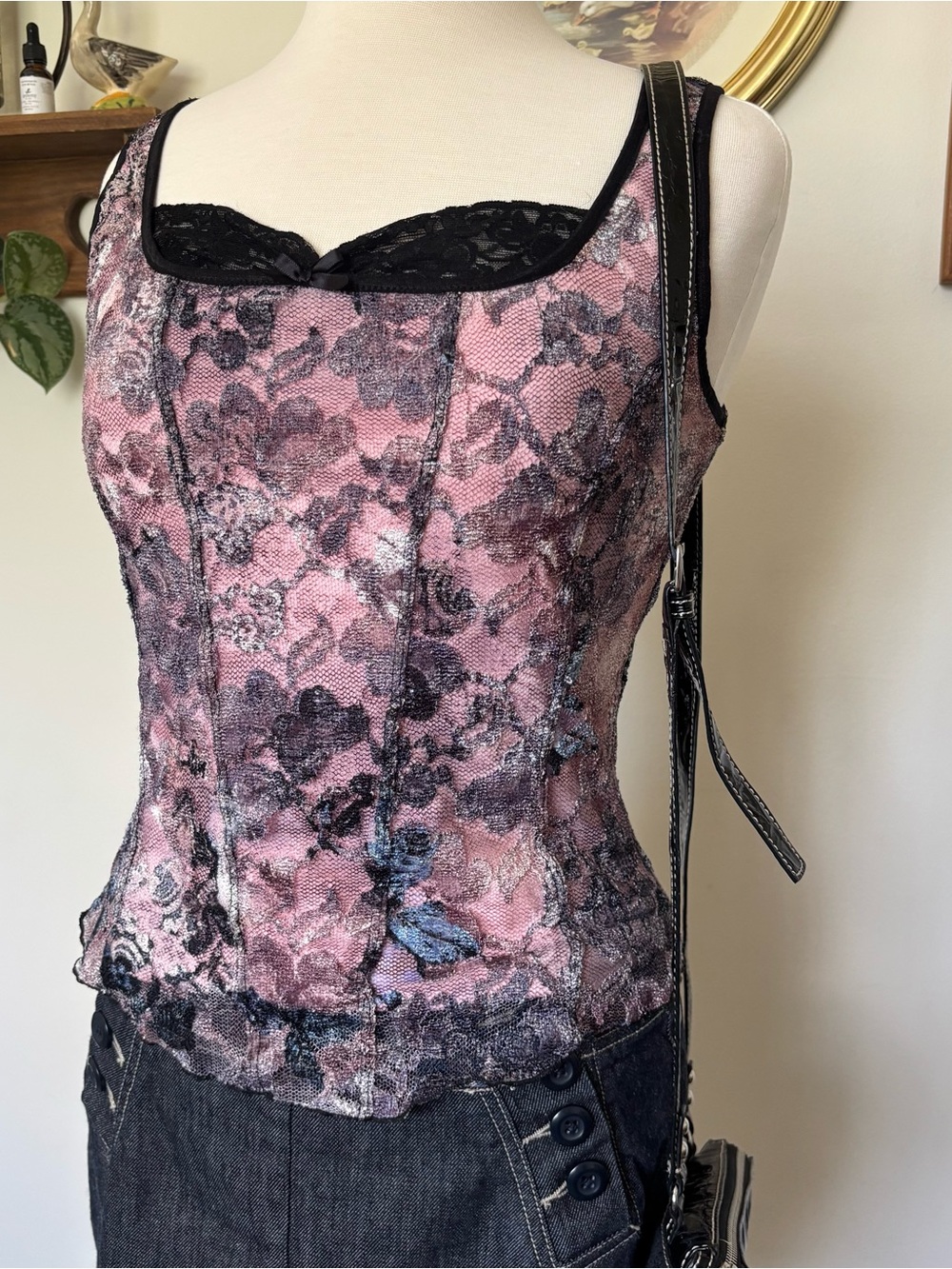 Pink Lace-Print Corset Tank Top by Daytrip